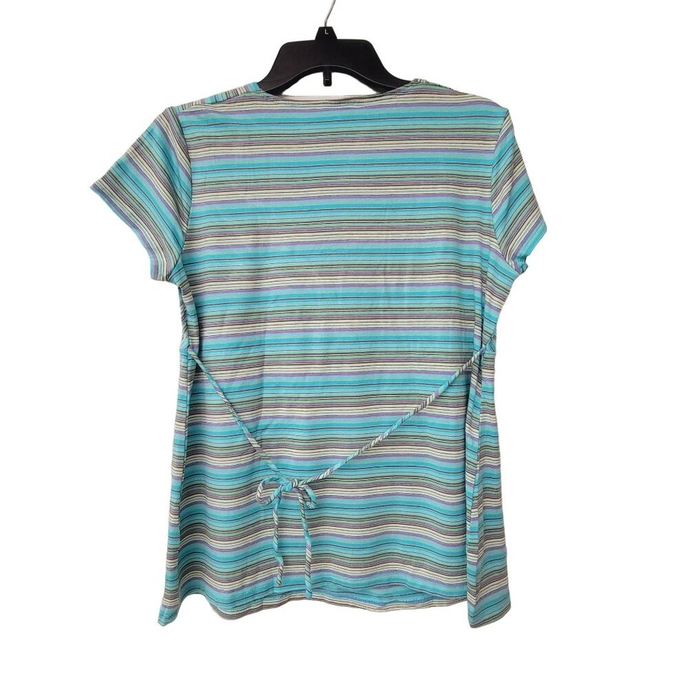 ⭐Motherhood Maternity Sz M striped Top Women's Maternity short sleeve Blue/Green - Picture 2 of 5
